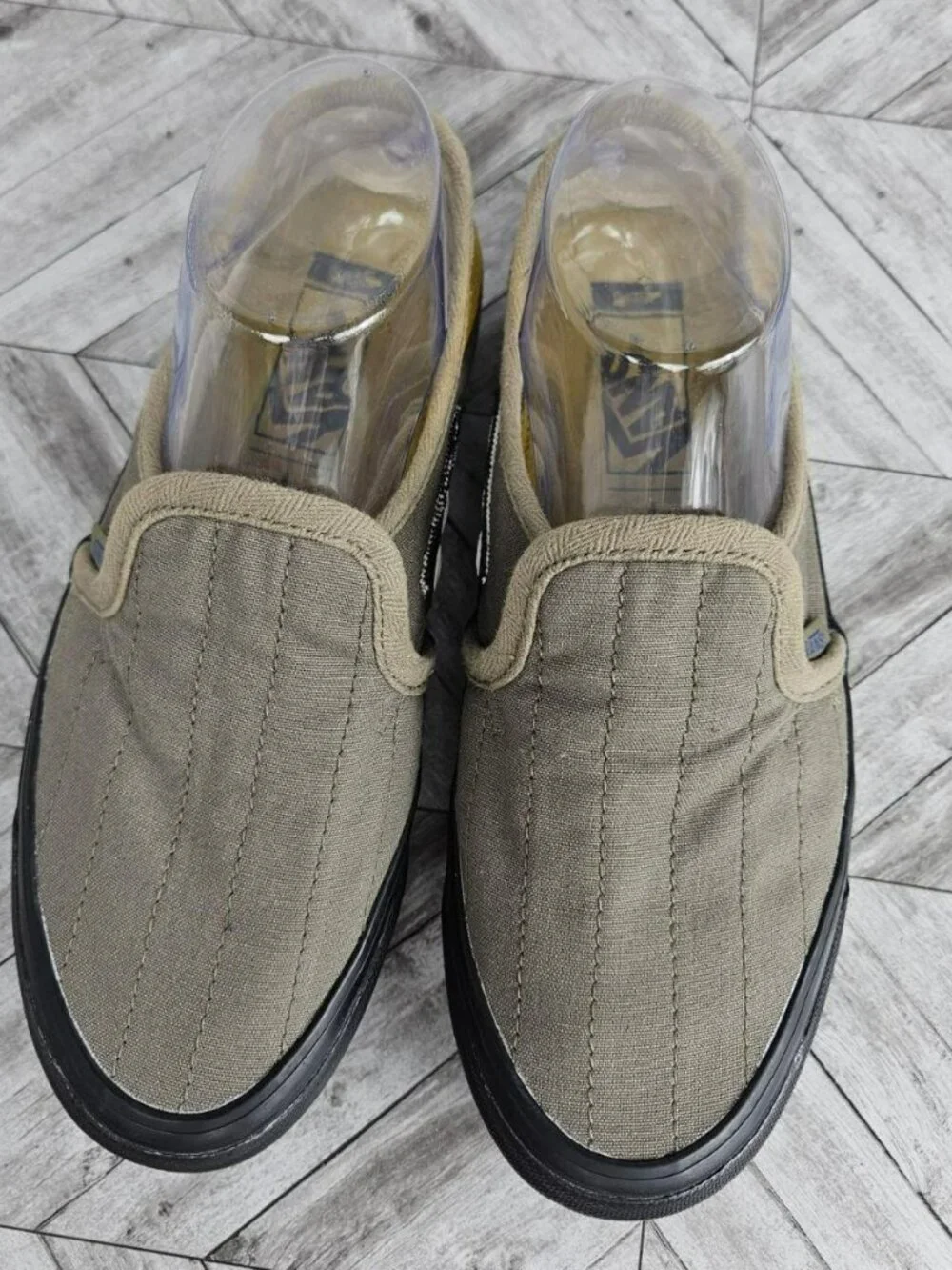 Men's Slip-On Canvas Shoes in Olive with Yellow Accent